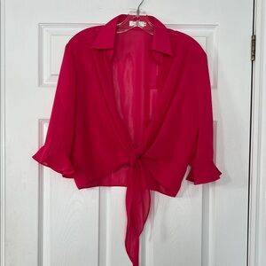 Red Coral Vibrant Red Tie-Front Blouse